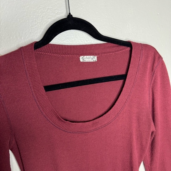 Intimately Free People Thong Bodysuit Long Sleeve Scoop Neck Ribbed Wine Red - Picture 7 of 9